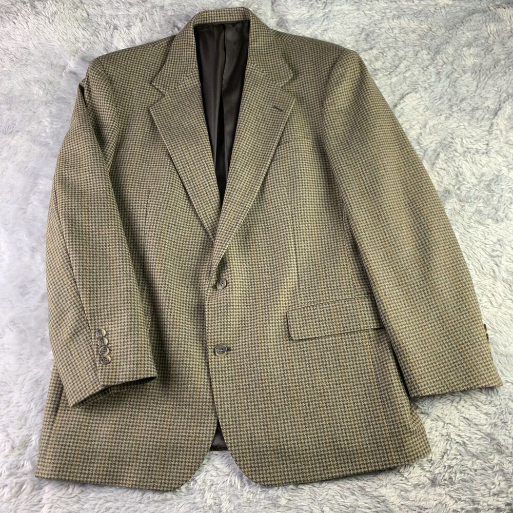 International Passport Baskin Sport Coat Wool Mens 43L Brown Houndstooth Check